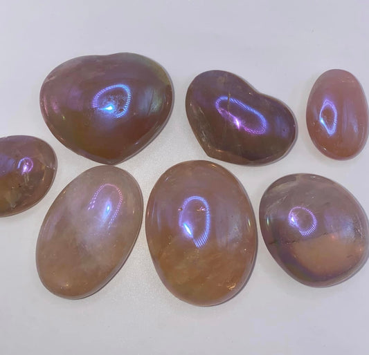 Aura Rose Quartz Palm stones and Hearts