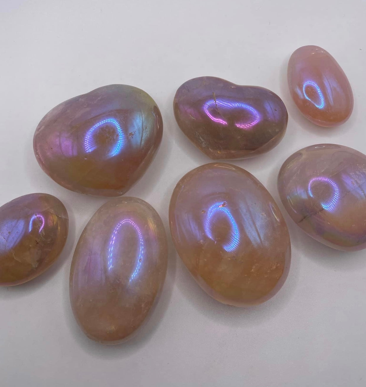 Aura Rose Quartz Palm stones and Hearts