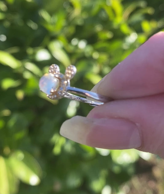 Sterling Silver Mickey Ring In Blue Moonstone