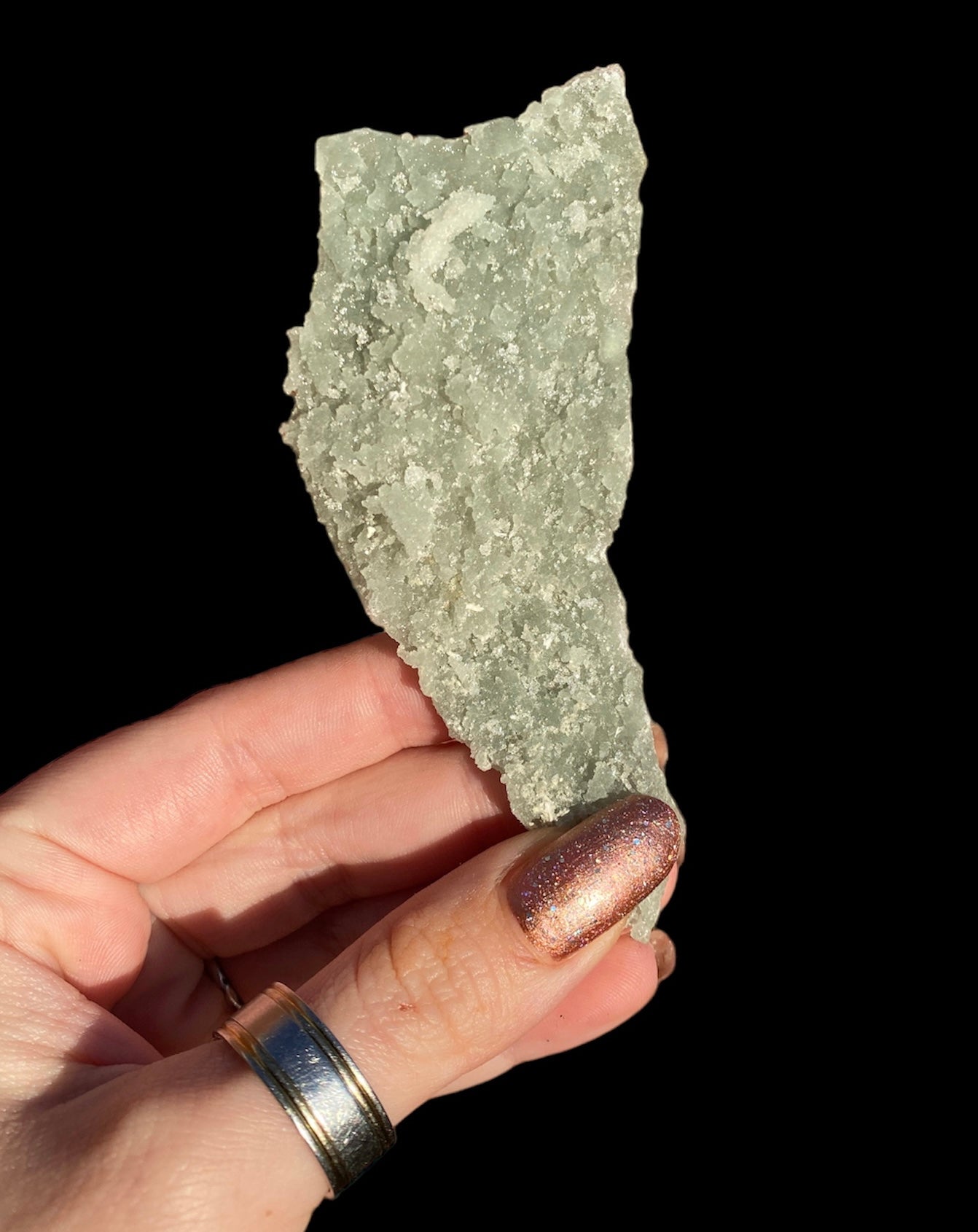 Green Frosted ApophyIlite with White Chalcedony Crust (RARE)